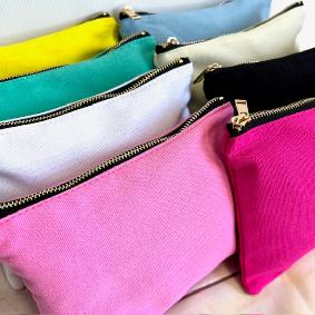 * NEW* Double Lined Canvas Cosmetic / Pencil Case - Various Colours