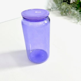 * OVERSTOCK SALE * 16oz Glass Beer Can / Libbey Cup - Lilac Glass with Acrylic Lid